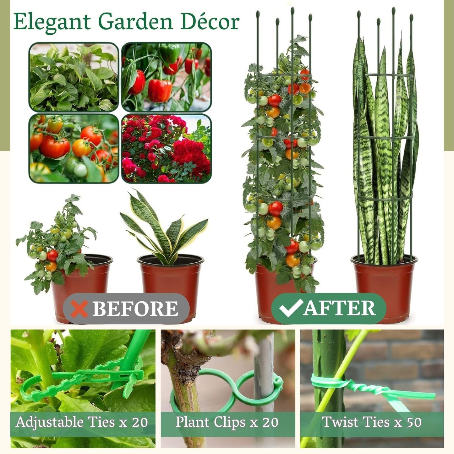 2 Pack Tomato Cages for Garden | Heavy Duty Rustproof Round Tomato Cage | 63 Inch Steel Core Plastic Coated Garden Trellis Plant Support for Tomato, Cucumber, Beans, Flower, Vegetable Indoor Outdoor