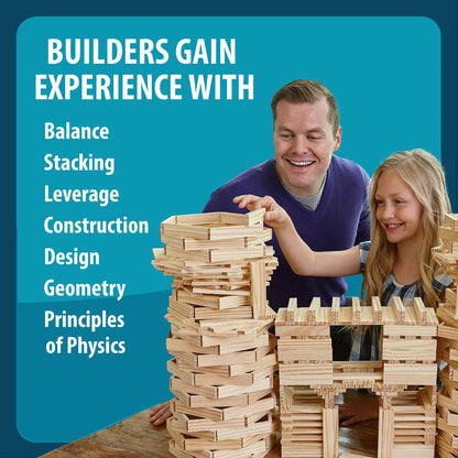 MindWare KEVA 400 Maple Wood Building Planks Set - Building Toy Includes 400 Wooden Blocks, 2 KEVA Balls, and Idea Book - Ages 5+