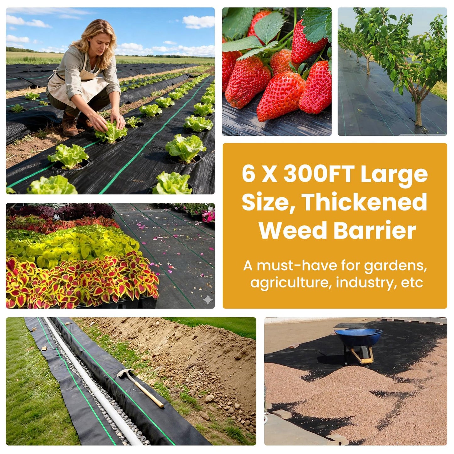6FT x 300FT Weed Barrier Fabric, 3.2oz Landscape Fabric, Premium Weed Barrier Fabric Heavy Duty with 20 U-Shaped Securing Pegs for Greenhouse Floors, Flower Bed, French Drain, Construction Project
