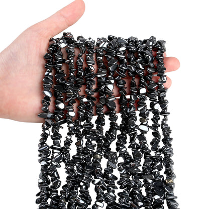 ZHIYUXI 400pcs Black Hematite Beads 5-8mm Healing Crystals Gemstones for Bracelet Making 2 Strands Irregular Stone Loose Rocks Bead for Jewelry Making Hole Drilled DIY Necklace Earrings Craft Gifts