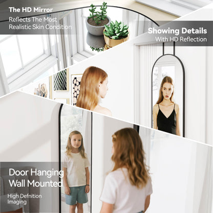 SCWF-GZ 47x14 Mirror Full Length Back Door Hanging or Wall Mounted Aluminum Metal Frame Arch Mirrors for Entryway Bedroom Bathroom Dressing Living Room 47 14 inch Black