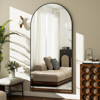 GLSLAND-30x71 inch Wall Mount Arched Full Length Mirror-Aluminum Alloy Frame High Definition-Full Body Mirror for Bedroom or Living Room,Black