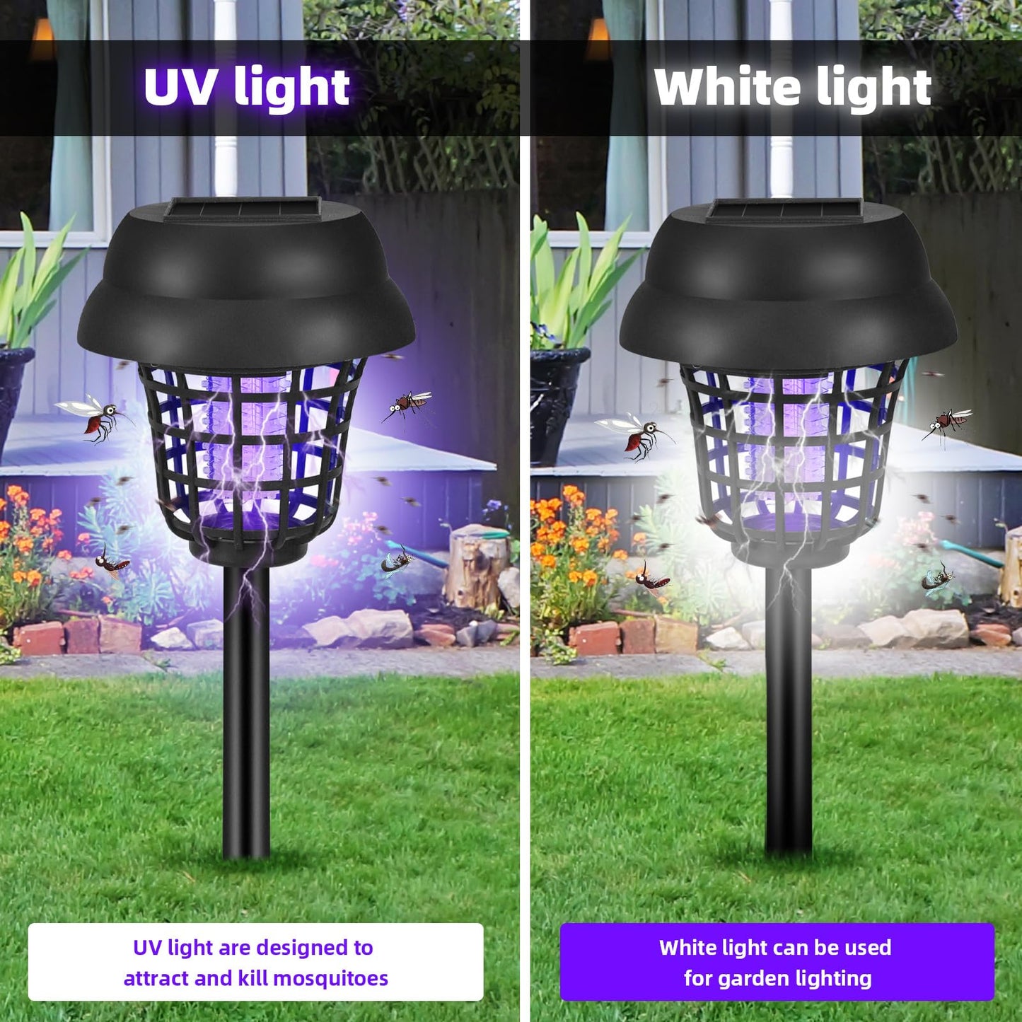 Solar Bug Zapper Outdoor Waterproof Solar Powered Mosquito Zapper Repellent Outdoor Patio,Cordless & Auto On/Off, Purple or White Light,Small Fly Insect Zappers for Garden Backyard for Outside,4 Pack