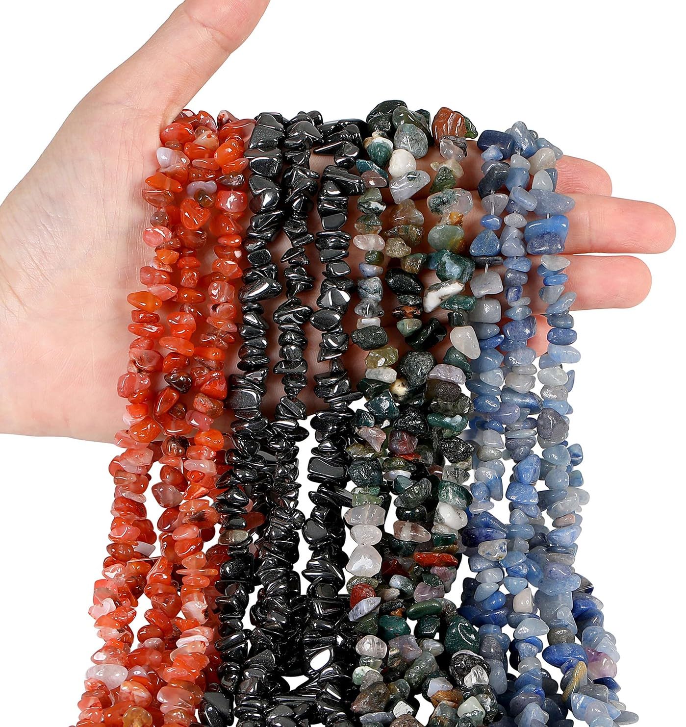 LAIDANLA Indian Agate 400pcs Natural Chip Stone Beads 5-8mm Healing Crystal Irregular Gemstones Drilled DIY Loose Rocks Bead Crystal for Bracelet Earrings Necklace Jewelry Making Crafting