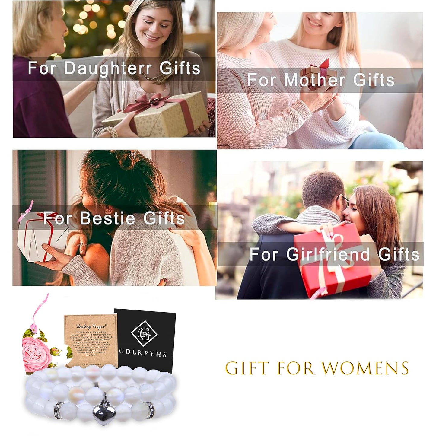 GDLKPYHS Healing Bracelets for Women - Moonstone Bracelet - Healing Prayers Crystal Bracelet, 8mm Natural Stone Stress Relief Yoga Beads Get Well Soon Gifts