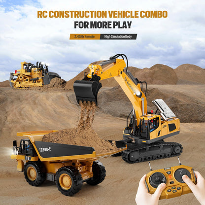 KIDMARKT Remote Control Excavator Toy for Boys | 11-Channel Metal Construction Truck with Lights, 2×1200mAh Batteries, 120-Min Playtime | RC Excavator Toys for Kids Ages 3-12, STEM Gift for Birthday