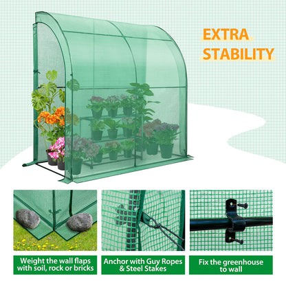 EAGLE PEAK 3 Tier Lean to Portable Greenhouse, Heavy-Duty Indoor & Outdoor Garden with Wire Shelves, 2 Roll-Up Zipper Doors, Easy Assembly, 79"x39"x83" Clear/Green PE Cover