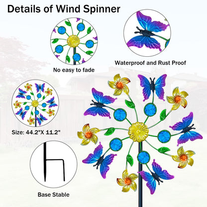 Yourongmao 44" Butterfly Garden Wind Spinners - Metal Outdoor Stake Spinner Windmills, Wind Sculpture Yard Art Decorations for Patio & Lawn