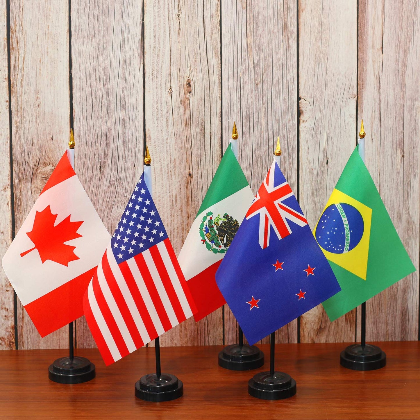ANLEY 24 Countries Deluxe Desk Flags Set - 8 x 5 Inches Miniature American US Desktop Flag with 13" Black Pole - Vivid Color and Fade Resistant - Come with Black Base and Black Top