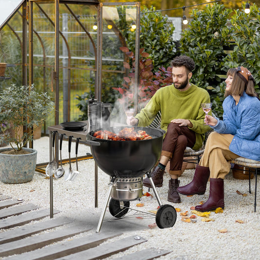 Charkettle Stainless Steel Kettle Grill Side Table/Shelf, Compatible with Weber 18"/22" Grills, Charcoal Kettle Grill Accessories with Adjustable Height