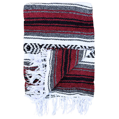 Del Mex Classic Mexican Blanket, Large Authentic Woven Falsa Throw (70"x50"), Artisan Southwest Décor for Beach, Yoga, Outdoors (Burgundy)