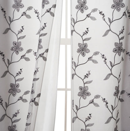 Petrichor Embroidered Sheer Curtain 2 Panels Set - Luxury Window Curtain Attached Valance with Satin Backing and 2 Tie Backs for Living Room,Dining Room, 54x84 inches, Gray