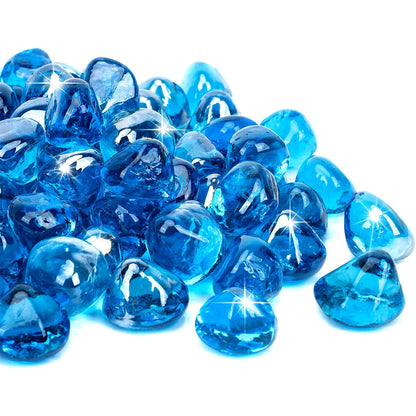 Onlyfire 10 lbs Fire Glass Diamonds 1 Inch, Reflective Fire Pit Glass Rocks for Propane & Natural Gas Fireplace, High Luster Multi-Faceted Stones, Caribbean Blue (Multicolor & Blends Available)
