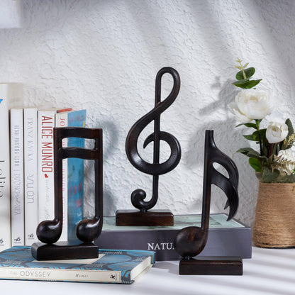 Handicraftviet Wooden Music Note Sculpture and Music Lovers, Handmade Music Symbols Gifts for Office Bookshelf Room Decor, Music Teacher Gifts, Music Graduation Gifts (Music Note Set 3, Black)