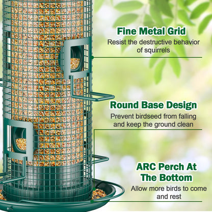 Jarkyfine Metal Mesh Tube Bird Feeder for Outdoors Hanging - Squirrel Chew Proof Bird Feeders for Outside, Rust-Proof, 2LB Large Capacity, Easy to Refill, for Finch Cardinal, Gifts for Bird Lovers