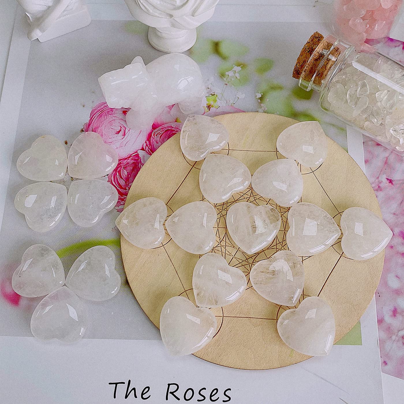20 PCS Clear Crystal Heart Healing Crystals Cute Polished Crystal Mini Pocket Stones Natural Palm Love Gemstones Set Bulk Wholesale Reiki Energy Balancing Meditation Valentine's Day Gift