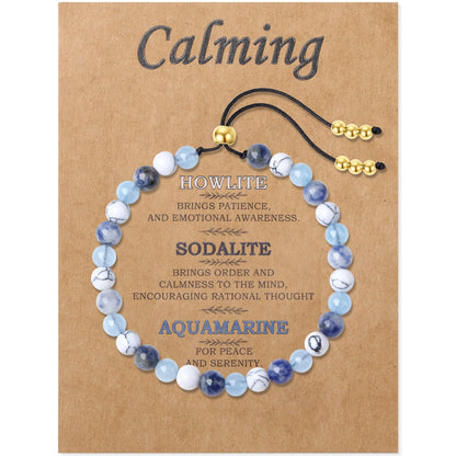 NUKAYAI Calming Bracelet for Women Gifts Healing Crystals Howlite Sodalite Aquamarine Jewelry Natural Stones for Women Friend Sister
