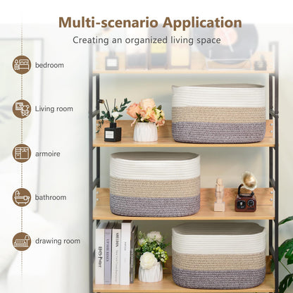 ECDYQXVU Cotton Rope Storage Basket, 15x10x9 Inches, Woven Basket for Shelves, Clothes, Towels, Books, and Laundry, White Brown (1 Pack)