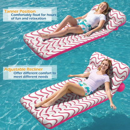 Jasonwell Inflatable Pool Float Adult - Ultra-Comfort Soft Fabric Pool Floaties Lounge Floats Floating Chair Raft with Adjustable Backrest Air Water Lounger Tanning Float for Pool Beach Party (Wave)