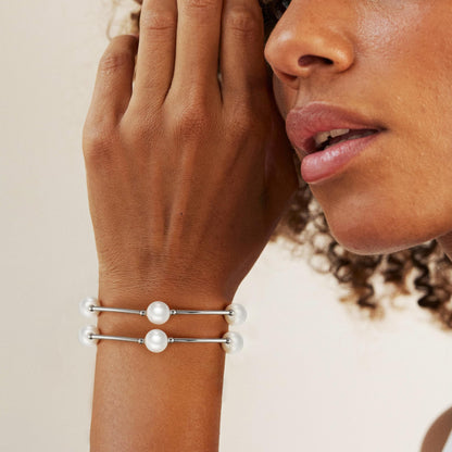 Elegance 11 designs Silver Blessing Bracelet 10mm Crystal White Pearl Bracelet Dainty Thin Tube For Women Simple Bridal Gifts For Friends And Loved