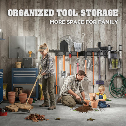 ELEAD 9-Pairs Heavy Duty Garage Tool Organizer Wall Mount Hooks, 48 Inches 730 lbs Garden Tool Organizer with Adjustable Hooks, Yard Tools Organizers for Garden, Yard, and Shed