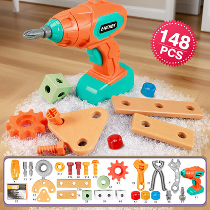 Kids Tool Set with Drill, 148Pcs Toddler Tool Set with Toolbox,STEM Montessori Toys for 3 -5Year Old, Educational Construction Toy, Pretend Play Toys for 3 4 5 6 Year Old Boys, Birthday Gift for Kids