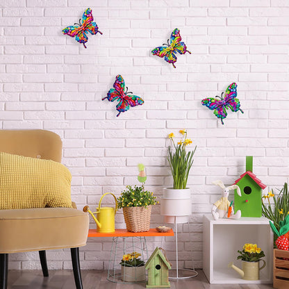 SUNREEK 4Pcs Metal Butterfly Wall Decor, 9 Inches Butterfly Outdoor Wall Art for Fence Garden Yard Room Patio Balcony Decorations