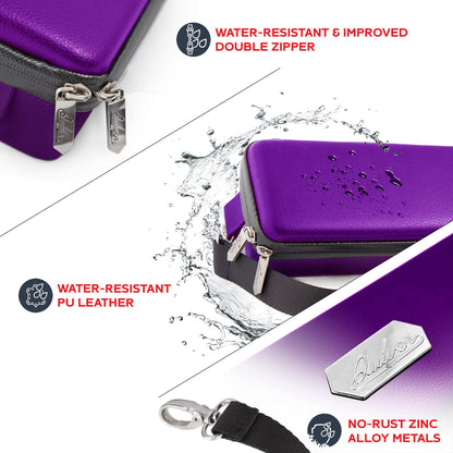 Quiver Time Purple Quiver Card Carrying Case - TCG Cards Deck Box Holder for Trading Cards, MTG Bag Playing Card Case (+Wrist & Shoulder Strap, Dividers, Separators, Corner Pads + 100 Apollo Sleeves)