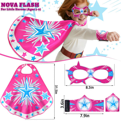 iROLEWIN Star Superhero-Capes Mask for Kids Super-Hero-Costumes-Toys as Boys Girls Big-Sister-Brother Gift Birthday Bracelets