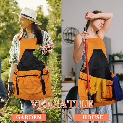 TISEMENT Gardening Apron, 8Oz Waterproof Canvas Garden Apron with Quick Release Pockets for Harvesting, Great Gardening Gifts for Women.
