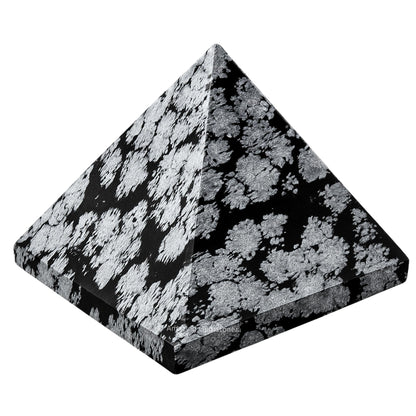 Amazing Gemstone Snowflake Obsidian Pyramid Crystal Healing Stones - 2" Great Pyramid Figurine of Natural Stone Pyramid for Meditation, Reiki, Chakra Balancing and Crystal Pyramids Grid