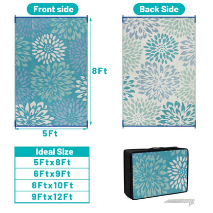 HEBE Waterproof Outdoor Rug 5x8 for Patios, Floral Reversible Plastic Straw Rug Patio Mat, Indoor Outdoor Carpet RV Mat Camping Rug for Deck, Camper, Porch, Balcony, Backyard, Picnic