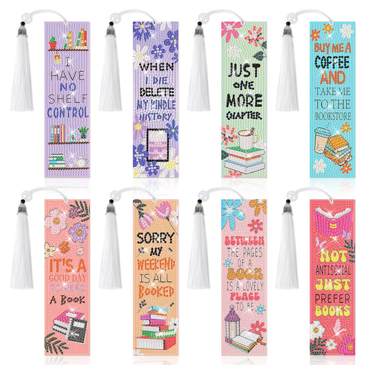 8 Pieces Christian Bible Verse Diamond Art Bookmarks 5d Christian Beaded Bookmark Acrylic Tassel Bookmark for DIY Making Beginners Kids Adults Arts Craft Supplies (Book Lovers)