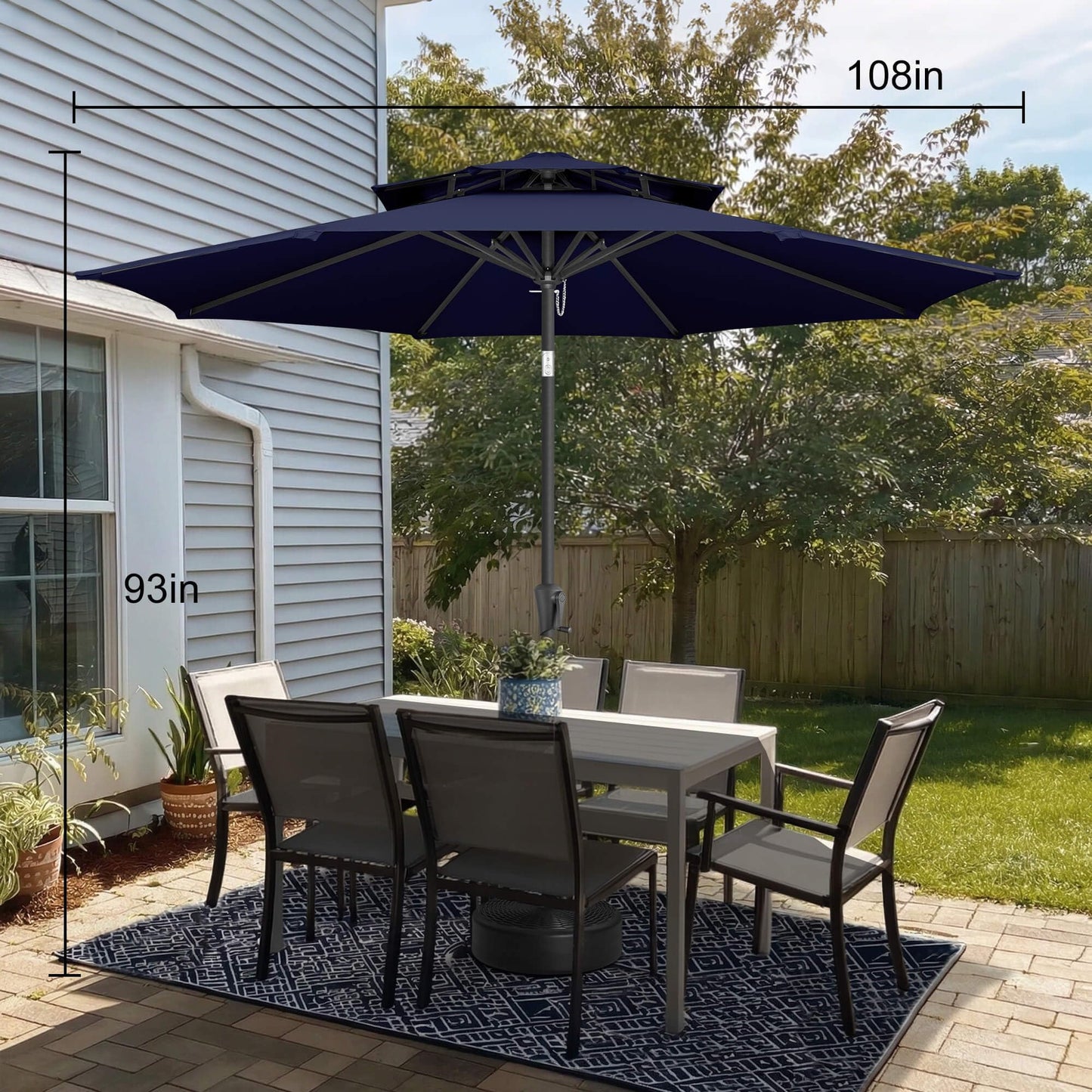 AckMizz 9FT Outdoor Patio Umbrella - 2 Tiers Table Umbrella Waterprool UV Protection, Sombrillas de Patio with Push Button Tilt, Sun Umbrella for Pool, Porch, Garden, Backyard (Navy Blue)