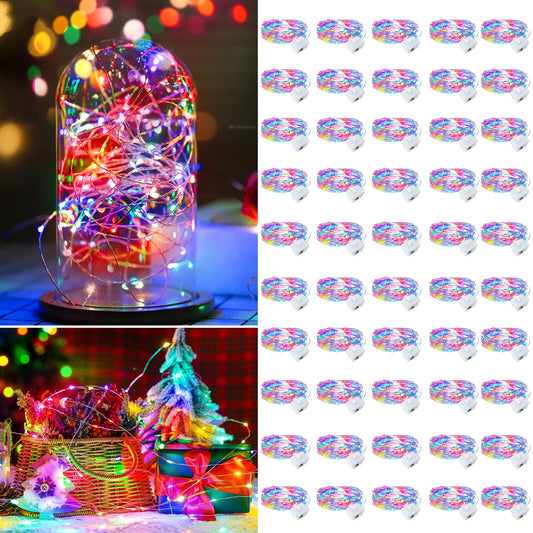 chzk 50 Pack Multicolor Fairy Lights Battery Operated, 7ft 20 LED Mini String Twinkle Lights for Easter Valentine's Day Christmas Halloween Mason Jars Centerpiece Table Decorations (50, Multicolor)