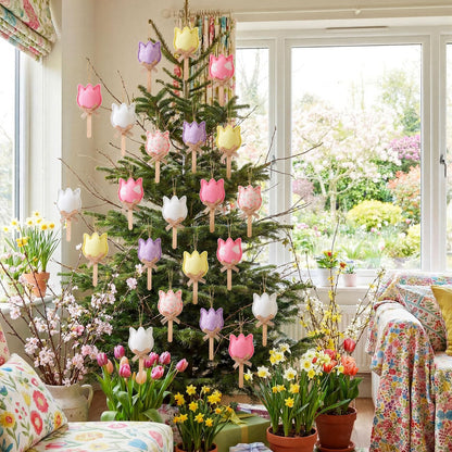 HunnmingRe 18 Pcs Spring Tree Ornaments Felt Tulip Flowers Hanging Spring Ornaments Flower Tree Decorations for Summer Party Home Door Wall Mantel Arts Crafts Gifts