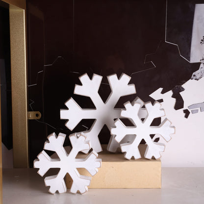 WAWOO 3 Pieces Winter Farmhouse Snowflake Decor - White Distressed Snowflakes for Christmas, Photo Props, Fireplace