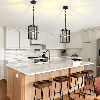 QMNHAU Black and Gold Chandelier Modern Pendant Light Fixtures Adjustable Farmhouse Pendant Lights Kitchen Island Hanging Light Fixture for Entryway Hallway Foyer Dining Room