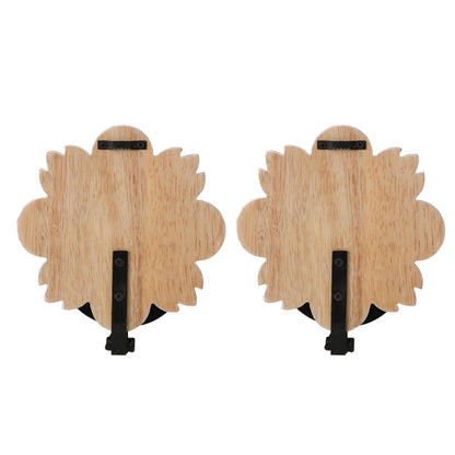 SOFE Small Wood Candle Sconces Set of 2, Carved Flower White Candle Holder for Pillar Candle, Rustic Candle Wall Holder, Living Room, Bedroom, Kitchen Art Wall Decor