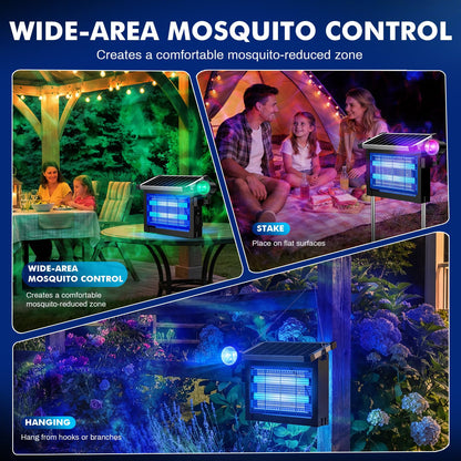 Solar Bug Zapper Outdoor, Jinyeda 2 in 1 Water Wave Projector & Mosquito Zapper, 4500V Powerful Electric Mosquito Killer, 4000mAh Battery, Cordless Fly Insect Zapper Waterproof for Patio Garden