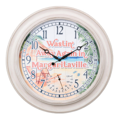 La Crosse Clock 433-3267MVT 26.2" Indoor/Outdoor Whitewashed Analog Quartz Clock with Temp and Humidity