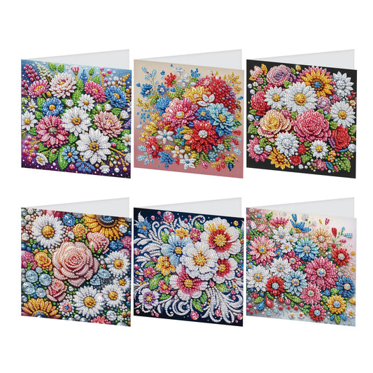 JISHSHAY 6 PCS Diamond Art Greeting Cards Flower Diamond Painting Birthday Cards Flower Gem Art Gem Painting Mosaic Kits for Adults for Thanksgiving Anniversary Valentine Graduation All-Occasion
