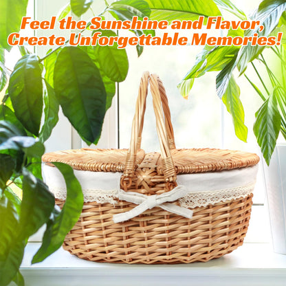 Hap Tim Wicker Picnic Basket for 2 with Lid - Unique Gifts Ideas for Couple, Engagement, Wedding, Bridal Shower, Family, Christmas - White Elephant Gifts for Adults(Y2408B-1)