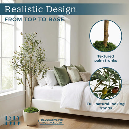 5ft (150 cm) Artificial Olive Tree with Black Plastic Pot & Moss – 720 Leaves, 40 Olives, Realistic Fake Indoor Potted Plant for Home, Bedroom, Office & Living Room Decor