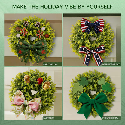 IPLNTS Summer Wreaths for Front Door 15" Artificial Boxwood Wreath Spring Door Wreath for Farmhouse Wedding Festival All Season Home Decor