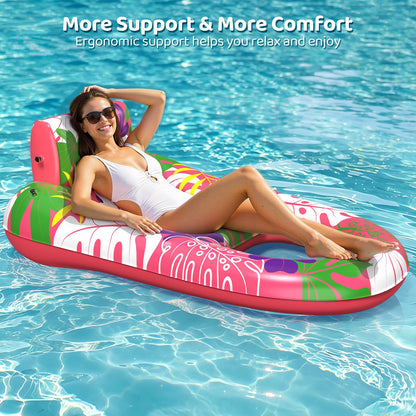 SEETOHOME 2 Pack Pool Floats Adult Heavy Duty, Inflatable Pool Lounger Float with Detachable Cup Holders & Backrest, Extra Large Pool Rafts Water Floaties for Adults Swimming Pools Beach Lake Party