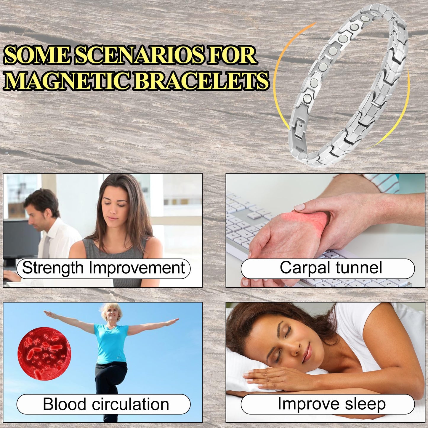 KYOSI Titanium Magnetic Bracelets for Women - Magnetic Therapy Bracelet - 3500 Gauss Magnet Jewelry - Womens Link Bracelet 7.28 inches