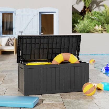 PATIOEASY Outdoor Storage Box 275GAL Waterproof Resin Deck Box,Pool Accessories Supplies，UV-Resistant Lockable Package Delivery Bin for Garden Tools,Large Patio Outside Cushions,Chest,Furniture,Black