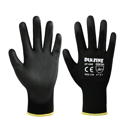 Ultra-Thin PU Coated Work Gloves-12 Pairs,Excellent Grip,Nylon Shell Black Polyurethane Coated Safety Work Gloves, Knit Wrist Cuff,Ideal for Light Duty Work. (Small)