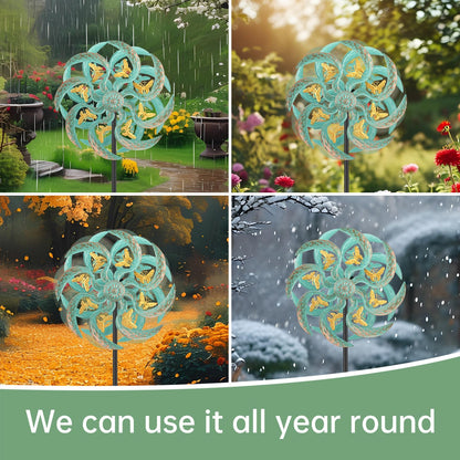 Jusimux Metal Wind Spinner Outdoor, Golden Butterfly Kinetic Wind Sculpture Spinners with Metal Stake, Yard Art Decor for Patio, Lawn & Garden, Creative Gifts 57.5 * 13.4 Inch